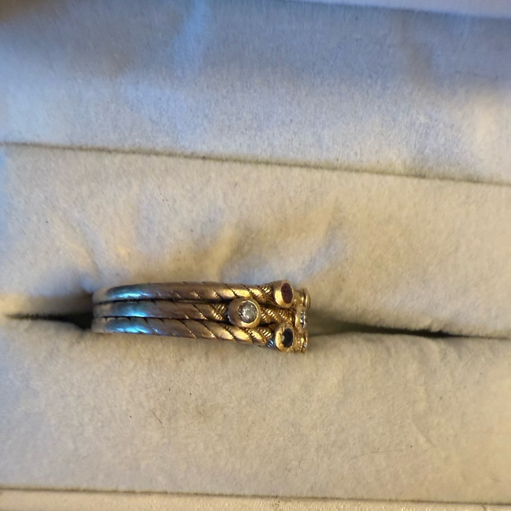 Judith Ripka solid Gold bands, genuine sapphire, ruby & diamond ring - Picture 2 of 5